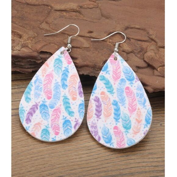 Feather Pattern Drop Earrings - Picture 1 of 3